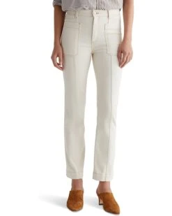 AG Jeans Lila Utility Mid-Rise Straight Jeans in White Oat