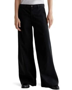 AG Jeans Caden Mid Rise Wide Leg Pants in Sulfur Black